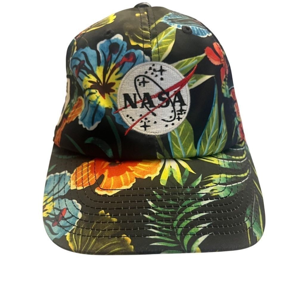 Nasa 25th year silky satin Black Floral Print Baseball Cap